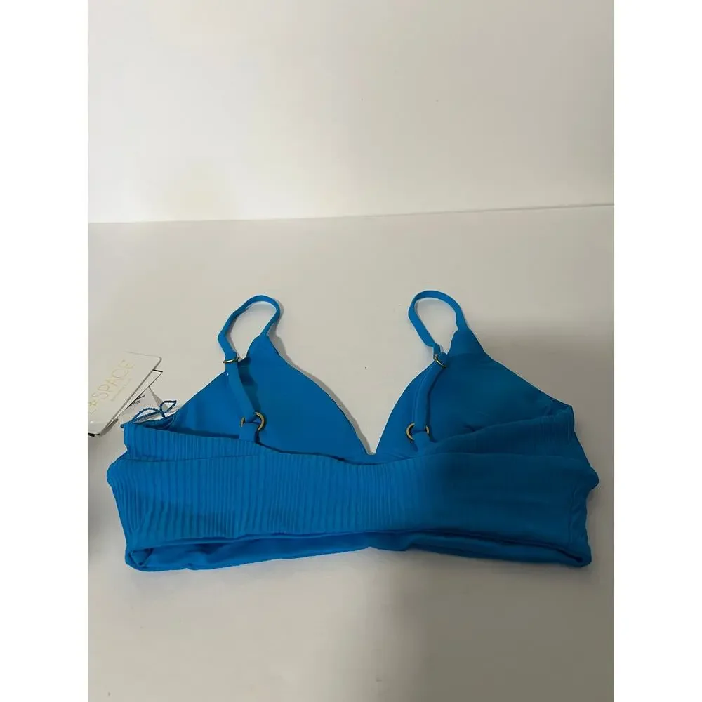 NWT L*Space Women's Ribbed Pointelle Winnie Bikini Swim Top Electric Blue Size S